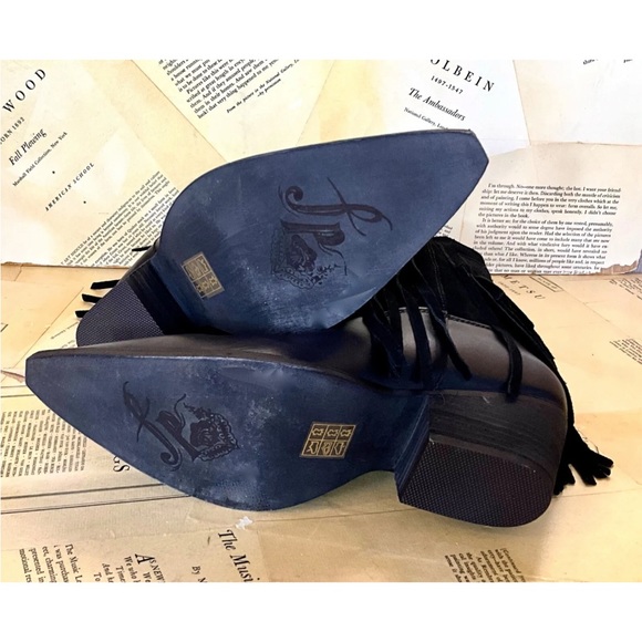 Free People Lawless Fringe Western Boot Black Leather & Suede Ankle Zipper - Picture 4 of 10